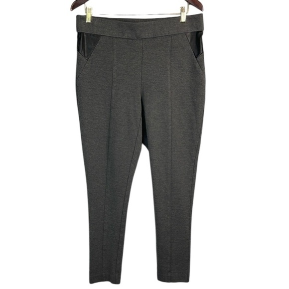 Michel Studio Taylor Slim Pants Grey Faux Leather Panels Stretch Trousers 14 - Picture 2 of 10